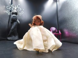 5.5" Bisque Nancy Ann Storybook Redhead Doll, Blush pink  Dress, Pink Hair Ribbon